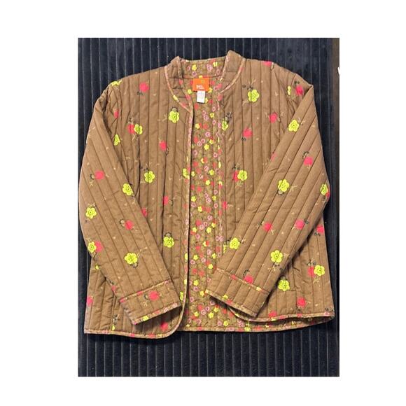 Hearts of Palm Jacket Size 14 Brown Quilted Mandarin Collar Floral Cabincore - Picture 1 of 4